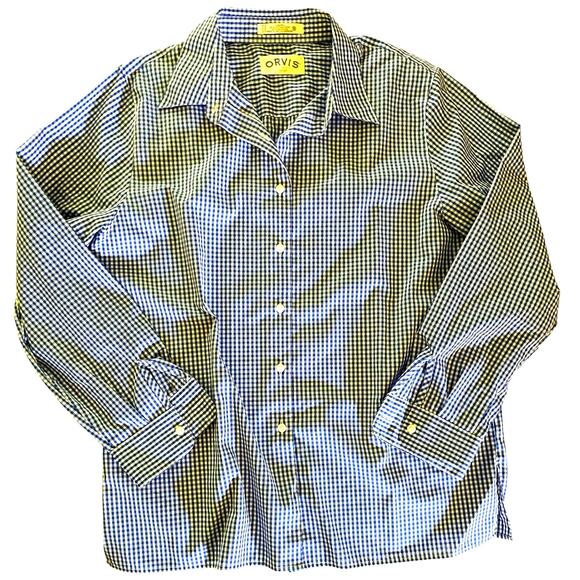 Orvis Carefree Blue Gingham Long Sleeve Button Front Shirt 16 - Picture 1 of 8